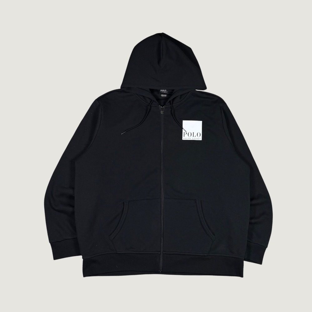 Polo Ralph Lauren Mens XXL Black Full Zip Hoodie White Box Logo Sweatshirt